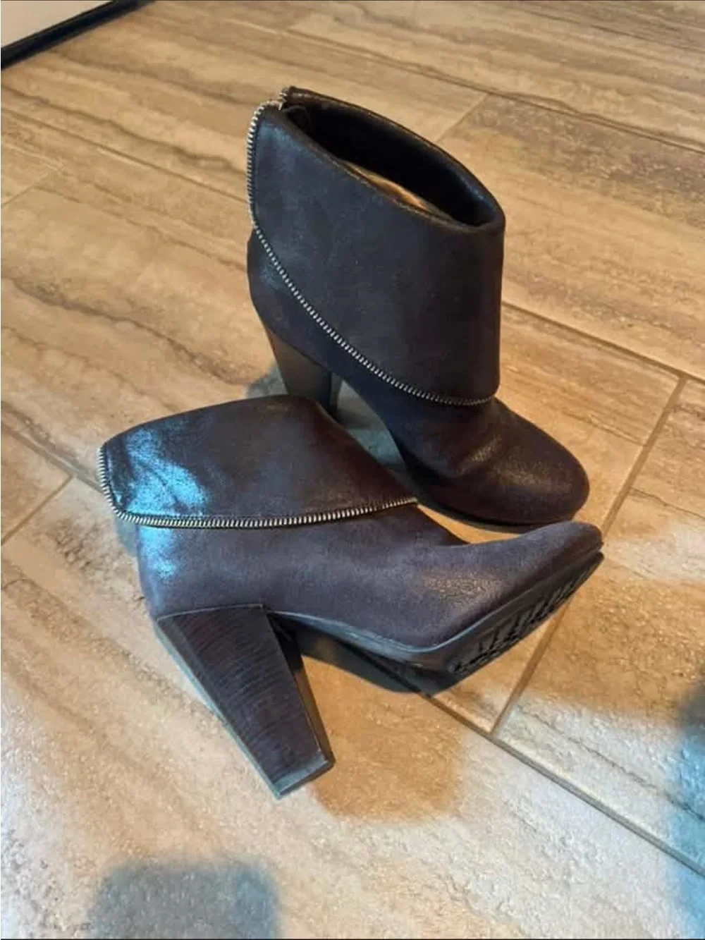 Michael Kors Fold-Over Ankle Booties in Dark Brown with Zipper Trim
